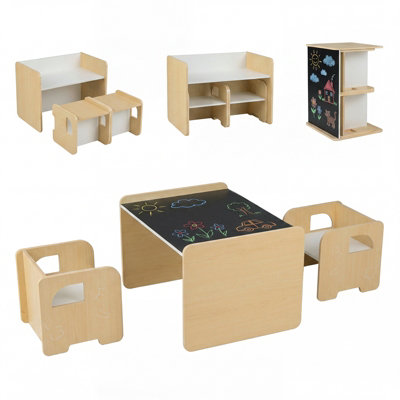Costway 3 Pcs Kids Table And Chair Set Space-Saving Toddler Table And 2 Chairs
