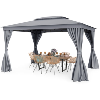 Costway 296 X 397 Cm Patio Gazebo Outdoor Double-Roof Canopy Tent W/ Mesh Netting