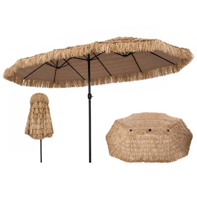 Costway 15 X 9 Ft Double-Sided Thatched Tiki Patio Umbrella Outdoor Tropical Palapa from B&Q