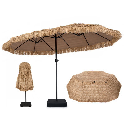 Costway 15 X 9 Ft Double-Sided Thatched Tiki Patio Umbrella Outdoor Tropical Palapa W/ Base from B&Q