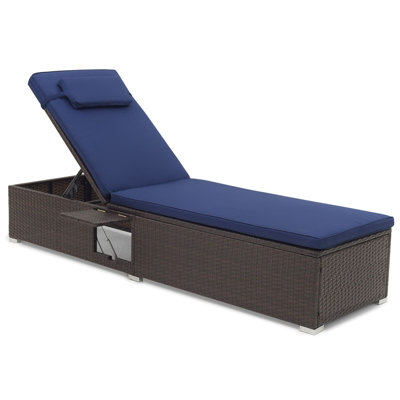 Costway Patio Chaise Lounge Outdoor Pe Rattan Lounge Chair-Navy