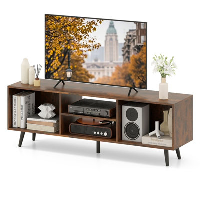 Costway 120Cm Entertainment Center Mid Century Modern Tv Stand For 55" Tvs-Brown