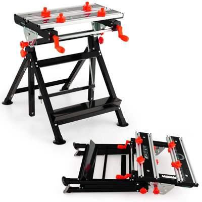 Costway Folding Work Table Portable Workbench With Tiltable Platform-Red