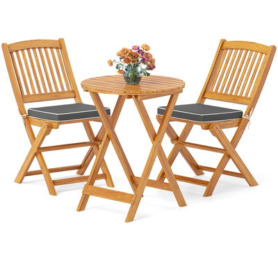 Costway 3 Pcs Outdoor Folding Bistro Set Garden Chair And Table Set-Grey