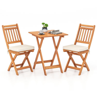 Costway Folding Chair Table Set Outdoor Wood Bistro Set With Cushions