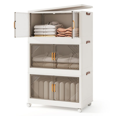 GAINOOM 213L White Folding Storage Bins 3-Tier Stackable Storage Containers