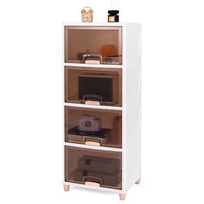 GAINOOM 148L White Storage Bins 4-Tier Stackable Storage Containers Closet Organizers