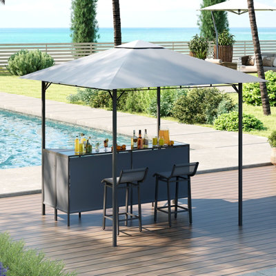 Costway 3-Piece Patio Bar Set 245 X 245 Cm Double-Tier Grill Gazebo-Grey