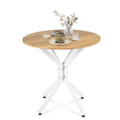Costway 80 Cm Drop Leaf Expandable Round Kitchen Dining Table - White - Image 5