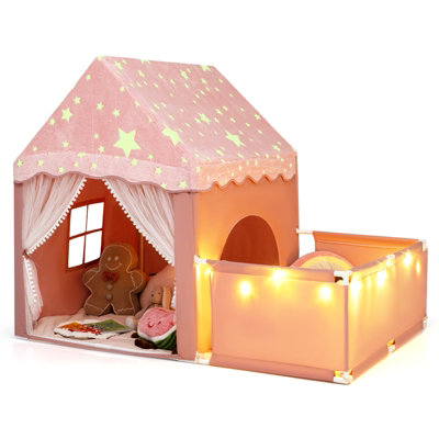 Costway Unisex Pink Playhouse With Play Area Padded Mat Star Lights Shiny Flannel In - Image 7