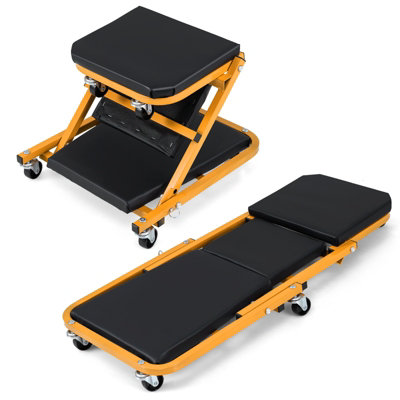 B&Q -  2-In-1 Rolling Creeper Seat Folding Creeper Pvc Padded Seat 6 Universal Wheels Yellow