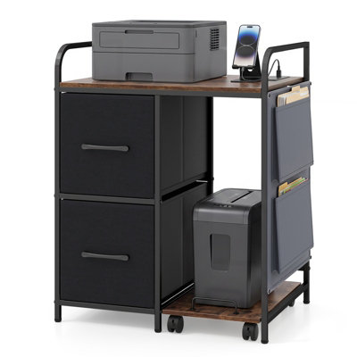 B&Q -  Printer Stand With Rolling Shredder Stand Charging Stationprinter Desk With Fabric Drawers