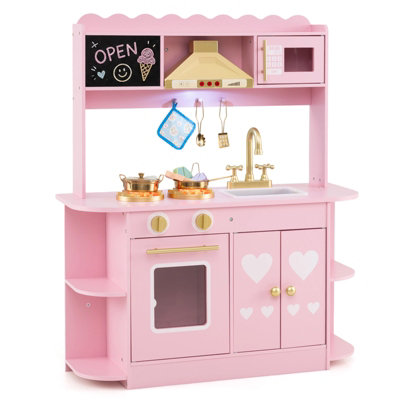 B&Q -  Wooden Play Kitchen For Kids Toddlers Real Lights & Sounds Storage Pink
