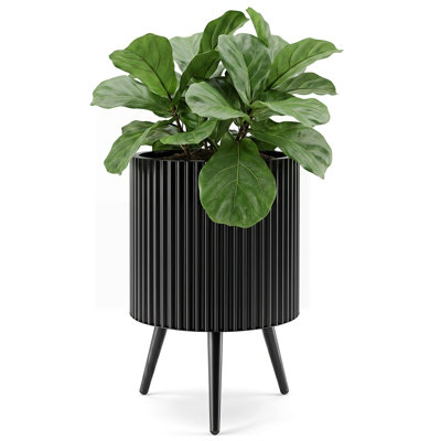 B&Q -  35 Cm Plant Pot With StandMid-Century Modern Fluted Planter With Built-In Drainage Holes