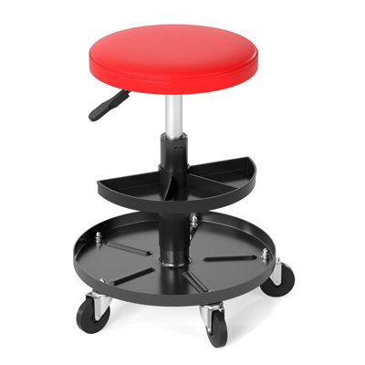 B&Q -  Garage Shop Seat 2-Tier Tool Trays Padded Cushion Heavy-Duty 120 Kg Swivel Stool For Auto Repair