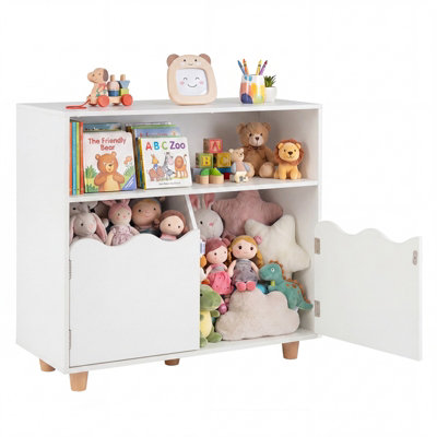 Costway Toy Storage Organizer For Playroom Bookshelf With 2-Door Cabinet