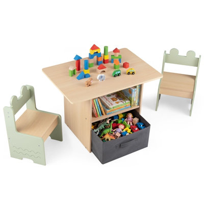 Costway Unisex Green Kids Table & Chairs Set Wooden Toddler Activity Table Set In Size 2 - Image 3