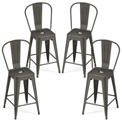 B&Q -  Metal Bar Stools Set Of 4 With Backrests And Footrests 62Cm Counter Height Barstools