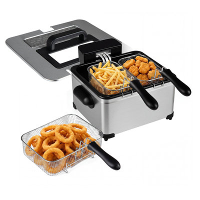 Costway 5L Electric Deep Fryer With 3 Baskets 2000W Led Touch Screen And 6 Presets Viewing Window Anti Grease