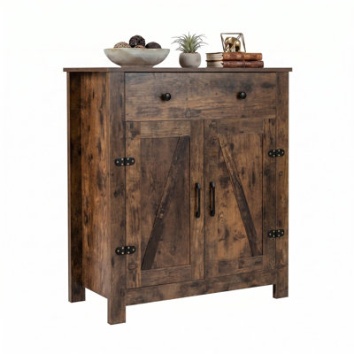 B&Q -  Buffet Cabinet 80 Cm Farmhouse Side Board Cabinet With 5-Tier Adjustable Shelf And Large Drawer Brown