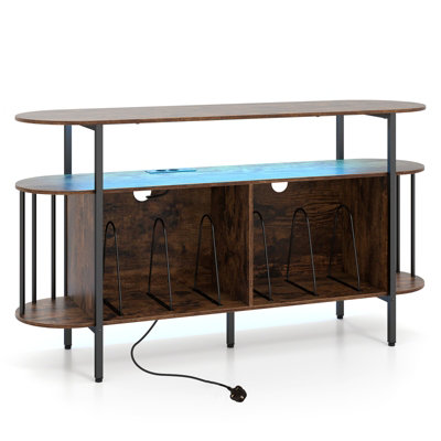 B&Q -  140Cm Record Player Stand With Led Lights & Power Outlets Turntable Stand Media Console Table