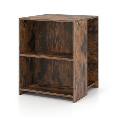 B&Q -  3-Tier End Table Square Sofa Side Table With Open Storage Shelves Small Bedside Table Wooden Accent Rustic Brown
