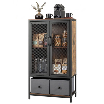 B&Q -  Coffee Bar Cabinet Buffet Sideboard Cabinet Spacious Countertop 2-Tier Storage Shelf & 2 Fabric Drawers
