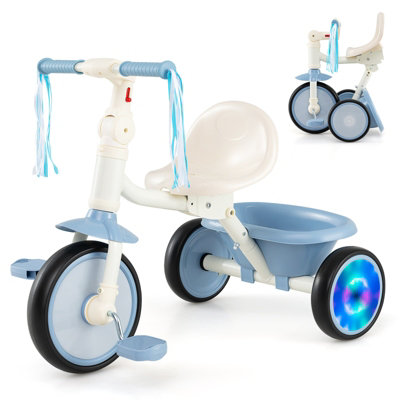 B&Q -  Foldable Toddler Tricycle W/ Lighting Wheels For 2-5 Year Old
