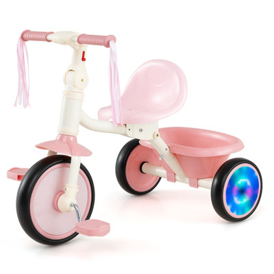 B&Q -  Foldable Toddler Tricycle W/ Lighting Wheels For 2-5 Year Old