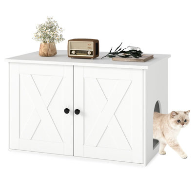 B&Q -  Cat Litter Box Enclosure Furniture Indoor Wooden Cat House End Side Table Nightstand