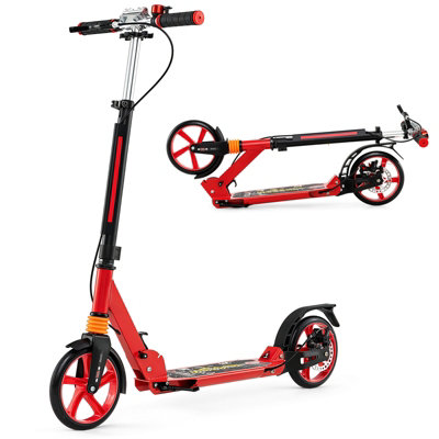 Costway Kick Scooter For Kids Ages 8+ Teens & Adults Folding Scooter With Large 8" Pu Wheels