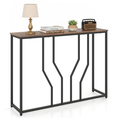 Costway Console Table Wooden Grain Narrow Sofa Side Table - Brown - Image 3