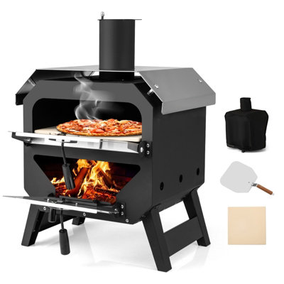Gainoom 45Cm Outdoor Black Pizza Oven Portable Wood-Fired Pizza Stove