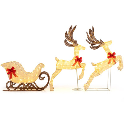 Costway 3-Piece Christmas Lighted Reindeer & Sleigh Set Lighted Xmas Deer Decoration