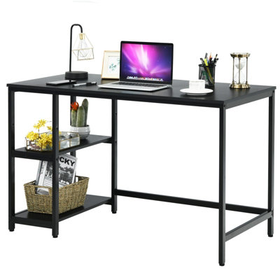 Costway Black 120 X Computer Desk Industrial Writing Table W/ Storage Shelves 60Cm