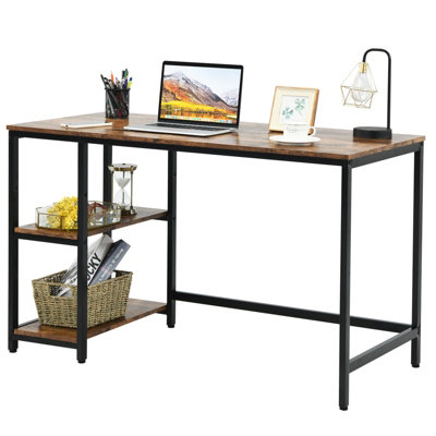 Costway Brown 120 X Computer Desk Industrial Writing Table W/ Storage Shelves 60Cm