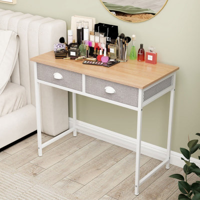 Costway Computer Desk Space Saving Home Office Desk W/ 2 Fabric Drawers-Natural