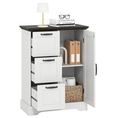 Costway Floor Cabinet Farmhouse Accent Cabinet With 3 Storage Drawers-White
