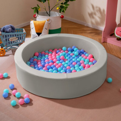 Costway Baby Foam Ball Pit With Ocean Balls Soft Round Kids Ball Pool-Grey
