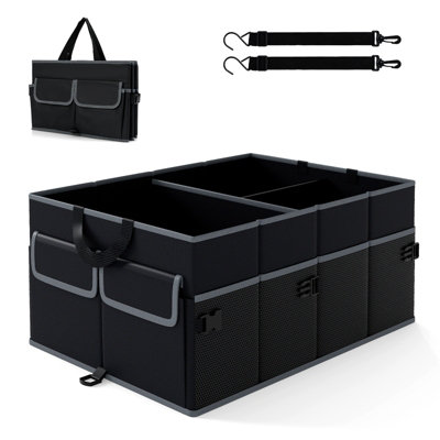 Gainoom Car Trunk Organizer 48L Collapsible Cargo Storage Box W/ Removable Divider & 6 Pockets For Suv