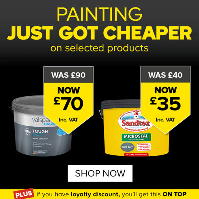 Painting just got cheaper on selected products. Includes Valspar premium walls & ceilings, Ronseal Fencelife Plus, and Leyland walls & ceilings brilliiant white matt emulsion. Terms & conditions apply, see the *Promotional terms & conditions at the end of the page. Shop now.