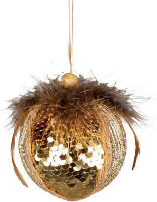 7cm Gold Glitter Bauble - Christmas Hanging Decoration Price Comparisons | Compare The Build