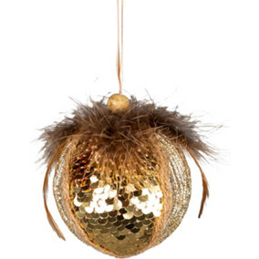 7cm Gold Glitter Bauble - Christmas Hanging Decoration