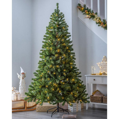 7ft(1000 Tips) Pre-lit Christmas Tree With Metal Stand & 350 LED lights Xmas Decor Green