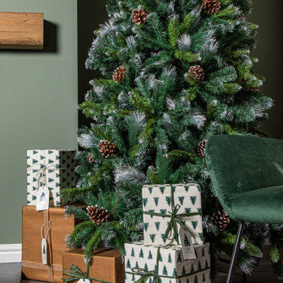 7ft (2.1m) Frosted Glacier Pine Snow Tipped Christmas Tree with ...