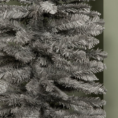 7ft (2.1m) Grey Artificial Pencil Christmas Tree With Green Metal Stand ...