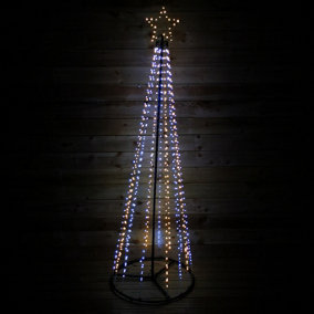7ft (2.1m) Premier Christmas Outdoor Black Pin Wire LED Pyramid Maypole Tree in Warm & Cool White Mix