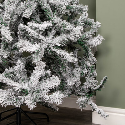 7ft (2.1m) Snow Flocked Artificial Christmas Tree with Green Metal ...