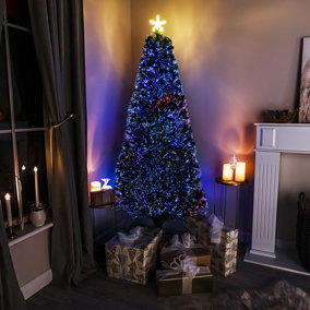 7FT (210cm) Green Fibre Optic Christmas Tree with Multi-coloured Fibre Optic Lights