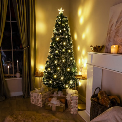 7FT (210cm) Green Fibre Optic Christmas Tree with Warm White LED Lights and Warm White Fibre Optics - 6